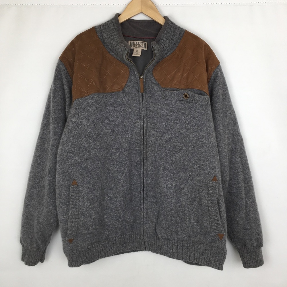Duluth Trading Co Men's Shetland Wool Windproof Full Zip Sweater Jacket Gray 3XL